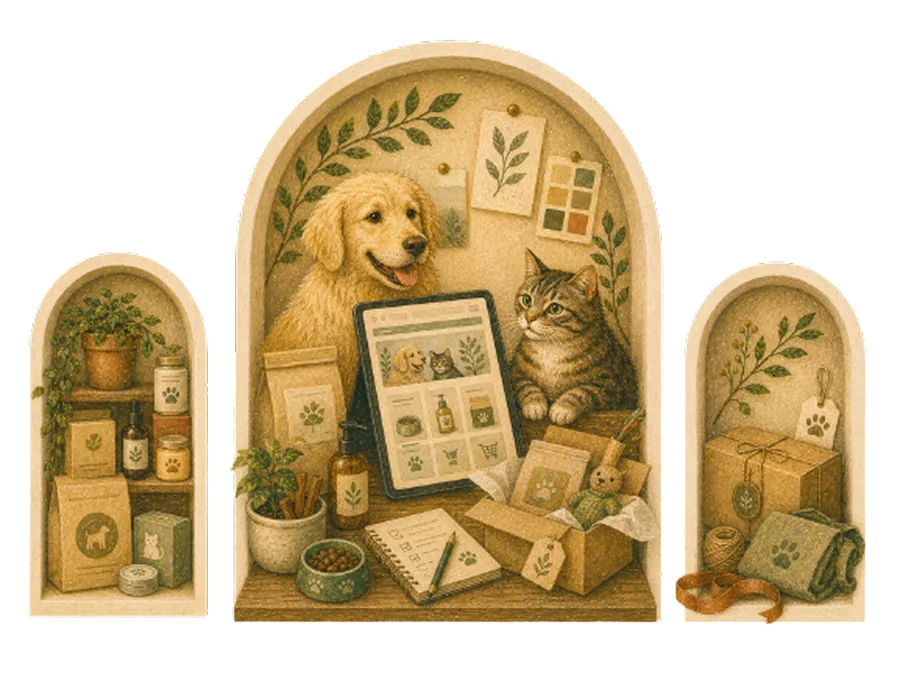 寵物電商場景手繪插畫